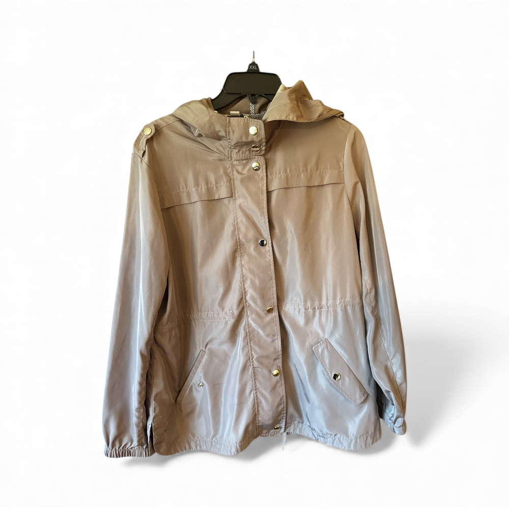 Women's Tan Hooded Windbreaker Jacket